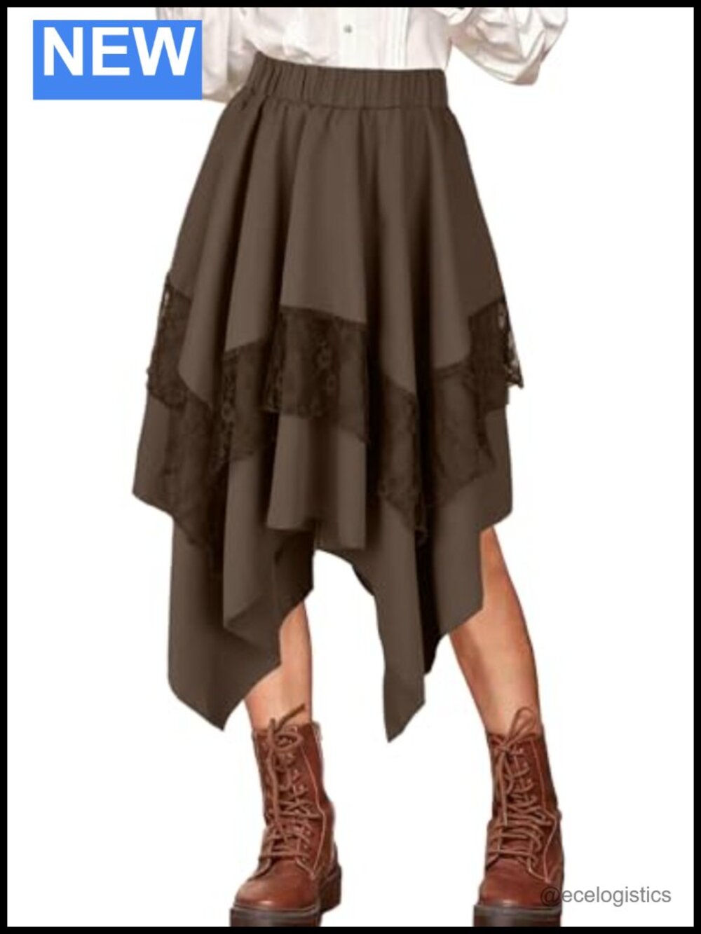 Women Renaissance Steampunk Layered Skirt Lace High-Low Asymmetrical Midi